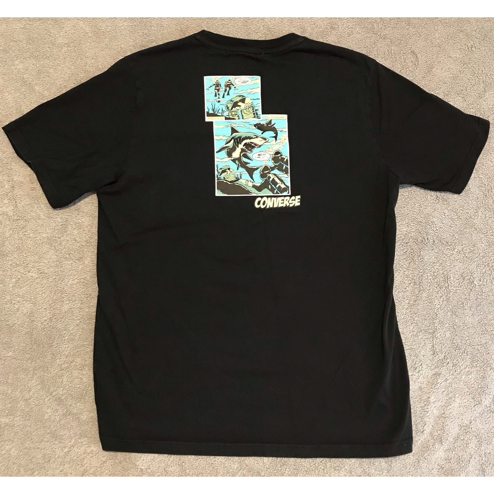 Converse Crew Neck SS Graphic Shark T Shirt Mens Size Large L Black‎